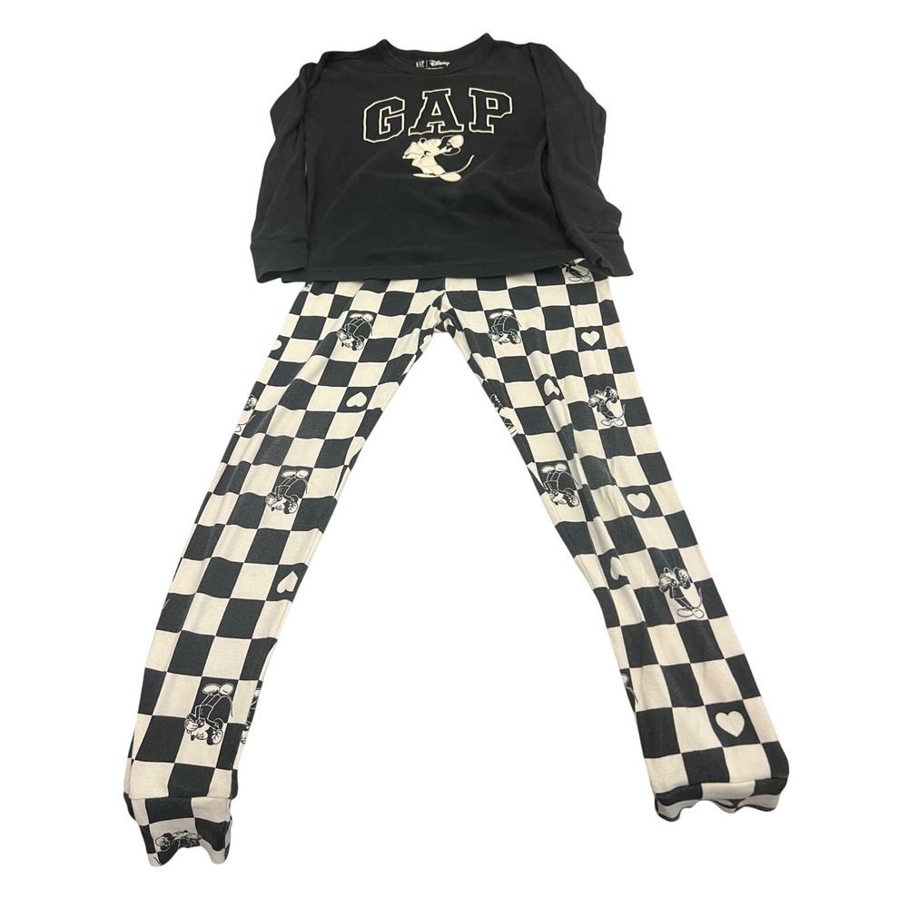 Gap Kids Disney Mickey Mouse Pajama Set Black White Checkered Cotton Size 10